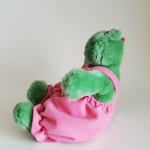 Vintage Hallmark Frog Plush Pink Jumpsuit Valentine Heart Girl 8" - Picture 4 of 11